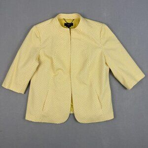 Talbots‎ Jacket Women's 14W Yellow Textured 3/4 Sleeve Open Front Blazer Stretch